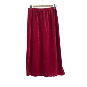 Red Velvet Pencil Skirt • Knee Length Elastic Waist • Sz S • Holiday Fairycore